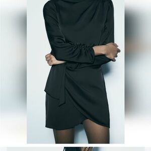 Black Satin Wrap Dress